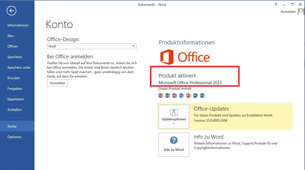 Microsoft Office 2013 ohne Verwendung von Software aktiviert