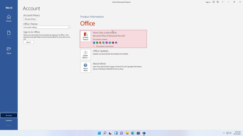 Microsoft Office 2021 ist nicht aktiviert