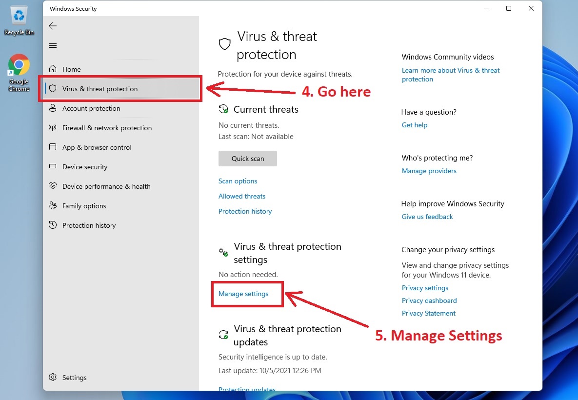Deaktivieren Sie den Viren- und Bedrohungsschutz in Windows 11